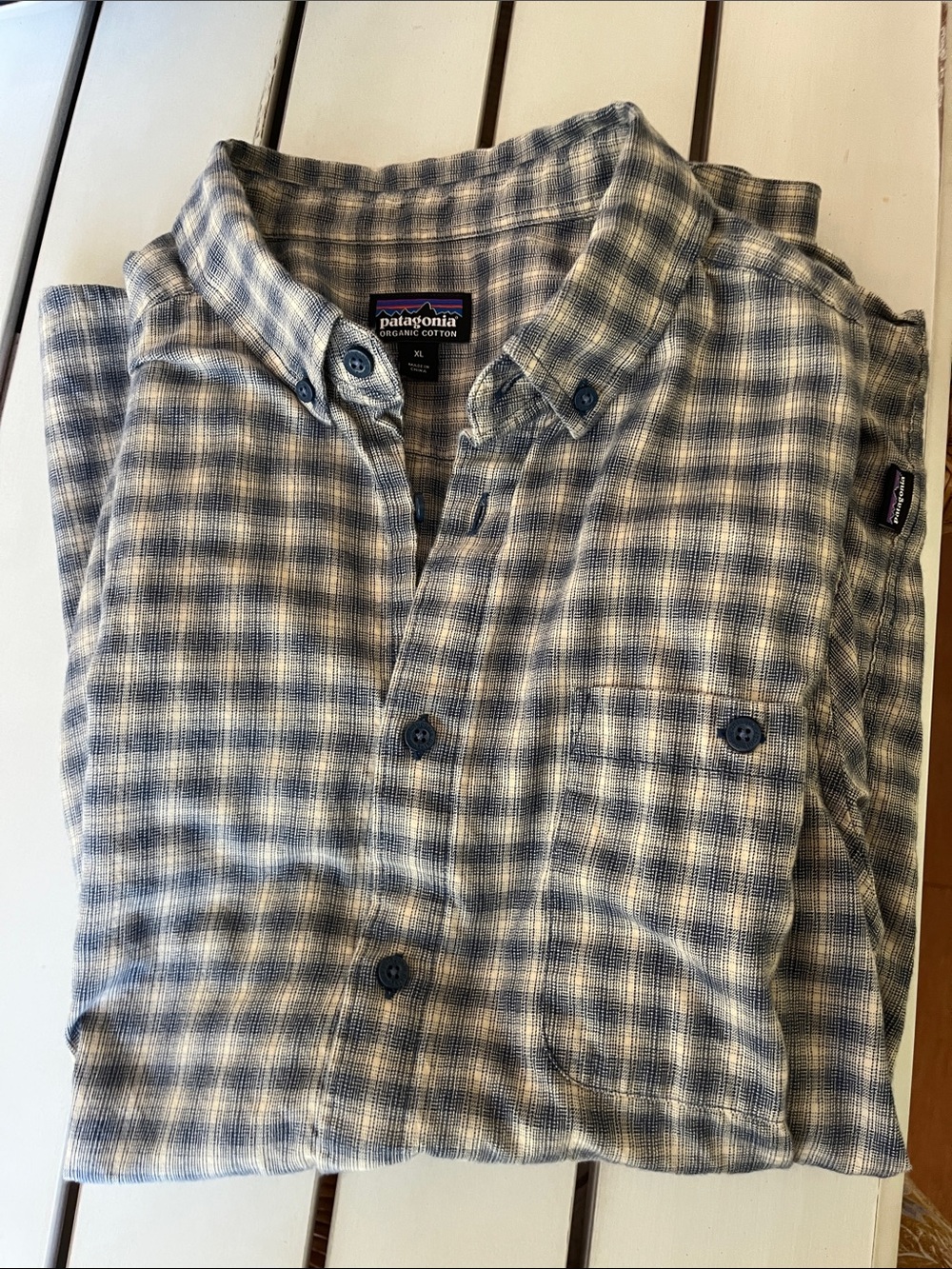 Patagonia Organic Cotton Plaid Shirt Sz XL Blue